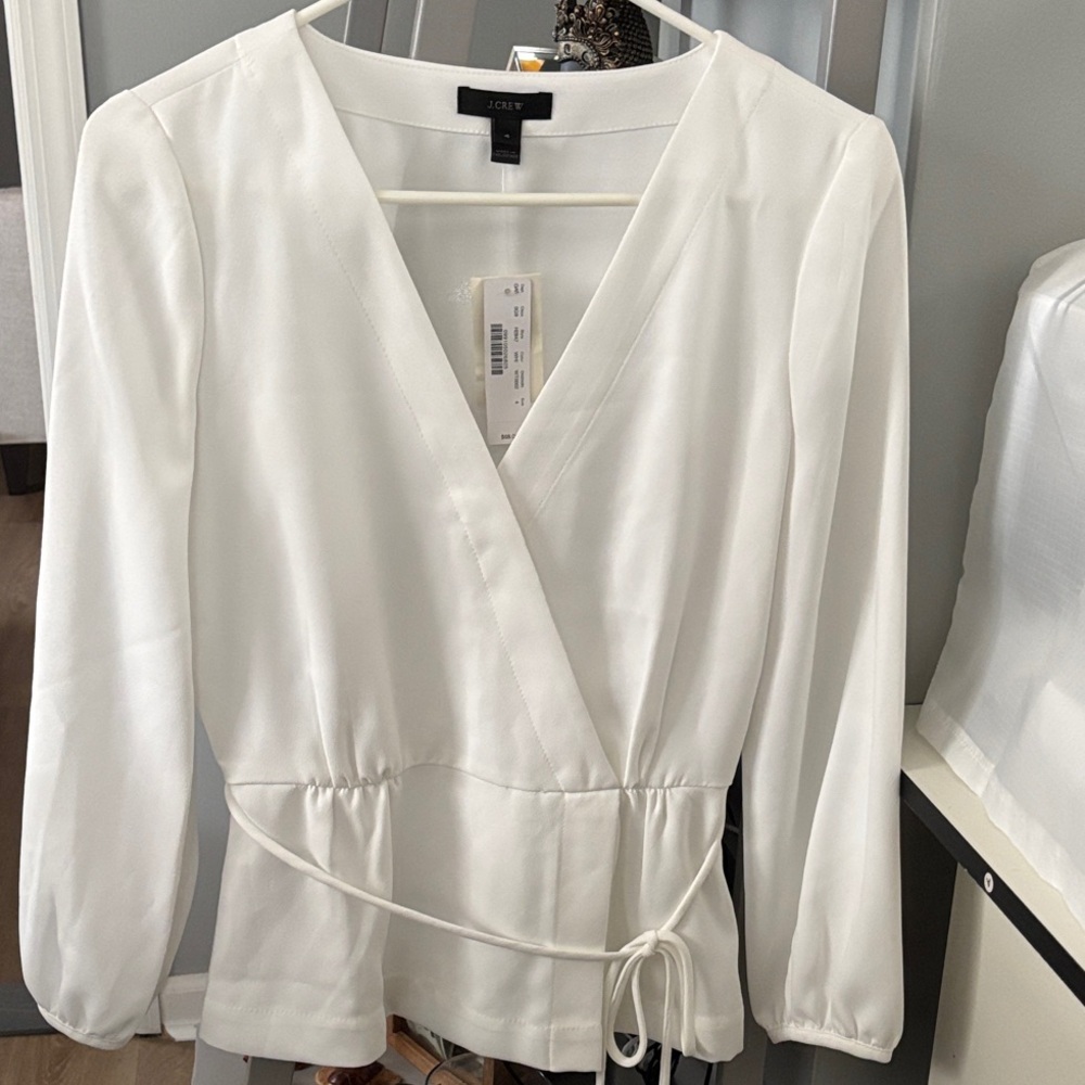 J. Crew Classic White Wrap Blouse